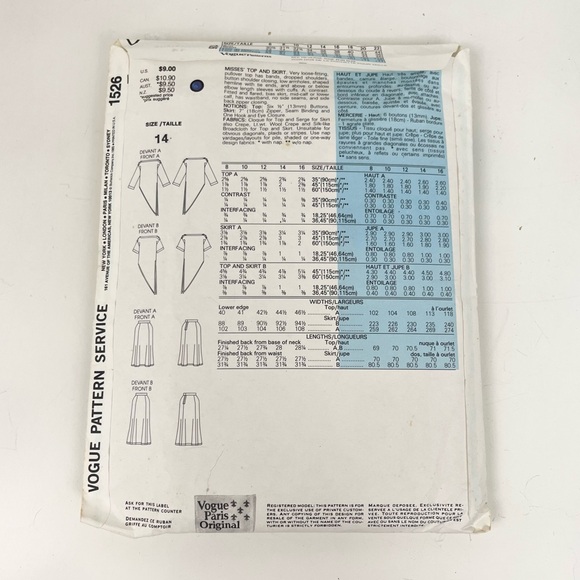 VTG Vogue Paris Original Chloé Uncut Sewing Pattern Skirt Top Size 14 / 8-16 - Picture 2 of 10